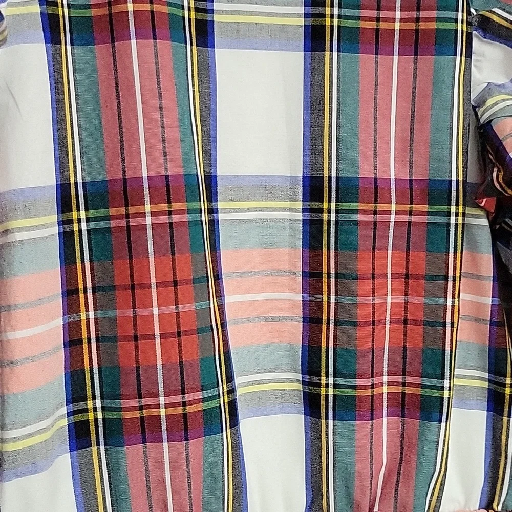 NWT J. Crew Girls Tartan Plaid Ruffle Shoulder Long Sleeve Dress Size 14